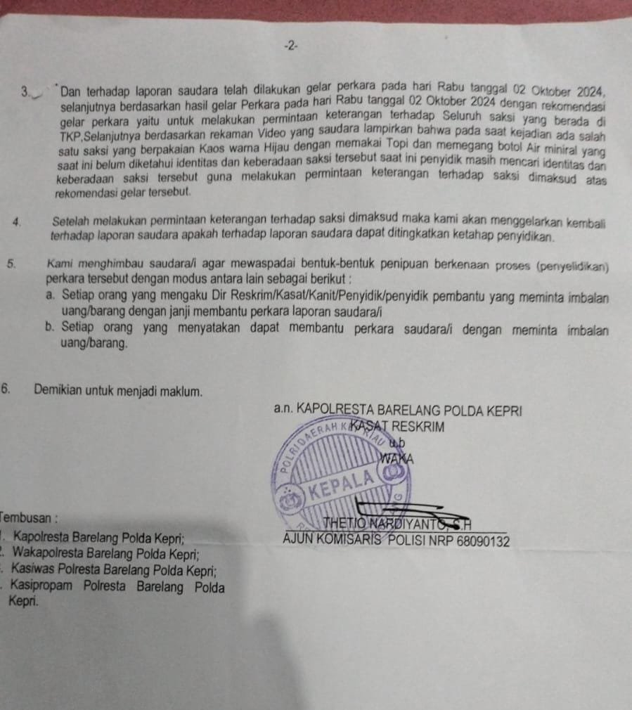 LPM Dugaan Ancaman Kekerasan dan Penghinaan di Polresta Barelang Terkesan Tenggelam