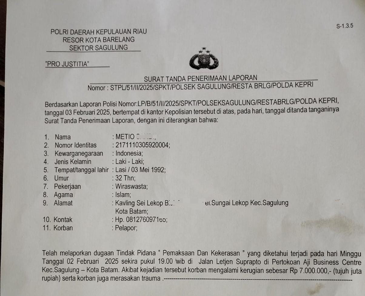 Diduga Preman Suruhan (NH) Intimidasi dan Rampas Motor Jurnalis di Batam