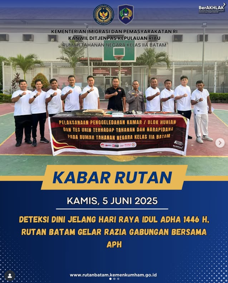Deteksi Dini Jelang Hari Raya Idul Adha 1446 H, Rutan Batam Gelar Razia Gabungan Bersama APH