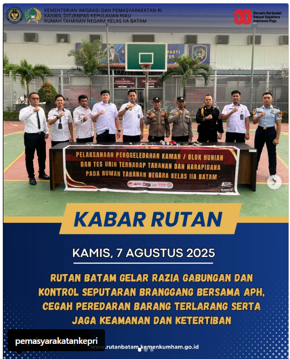 Rutan Batam Gelar Razia Gabungan dan Kontrol seputaran branggang Bersama APH, Cegah Peredaran Barang Terlarang serta Jaga Keamanan dan Ketertiban