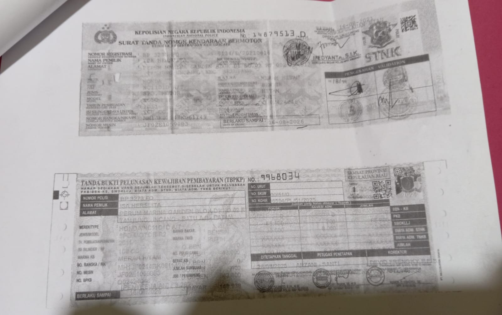 Mohon Bantuannya Warga Batam jika Ada yang Melihat BPKB dengan No. 02424046 agar bisa Menghubungi Pemilik An. Isa Hersuita