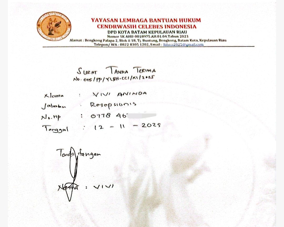 Tim LBH CCI Kota Batam Serahkan Surat Permohonan Perundingan kepada Kepala BP Batam Terkait Lahan Bengkong Asrama