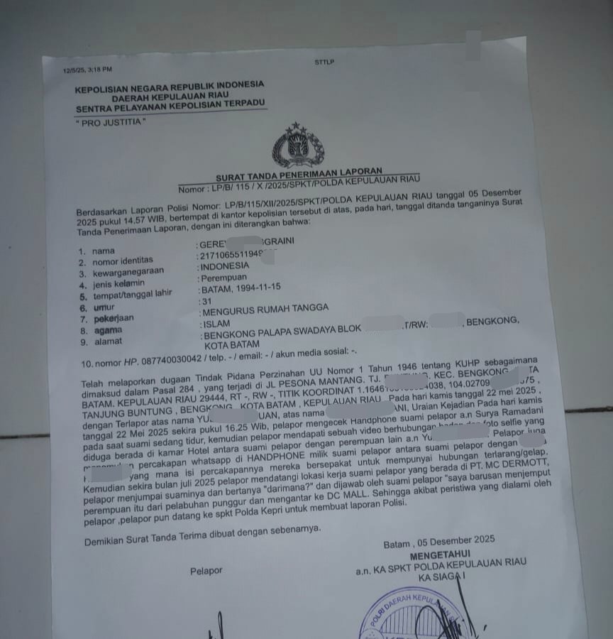 Tersiksa Bertahun-tahun, Korban GA Resmi Lapor ke Polda Kepri, Kuasa Hukum Minta Atensi